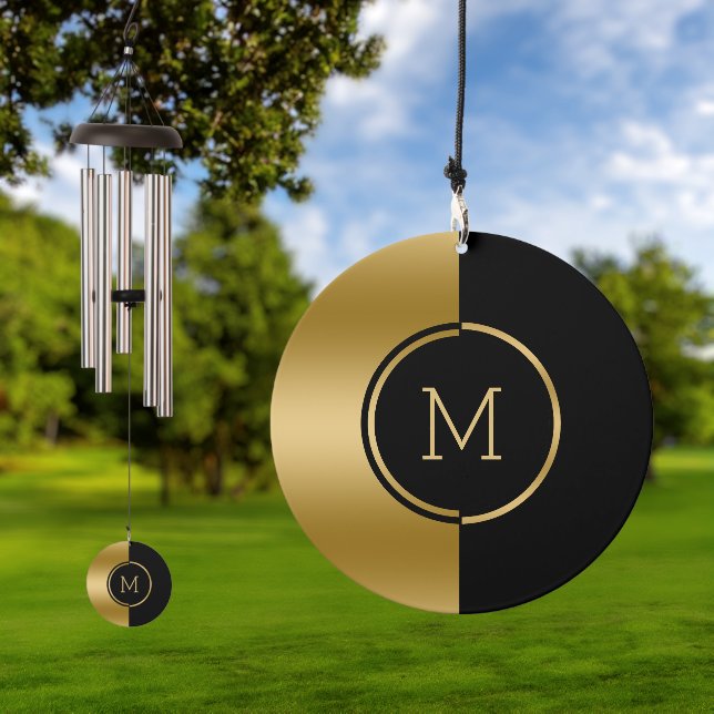 Gold and black split-screen geometric design wind chime  (Outdoor)