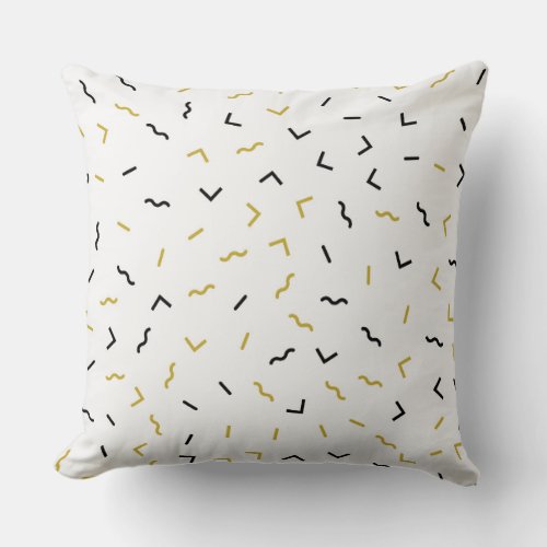 Gold and black squiggly Ines pattern on white Throw Pillow