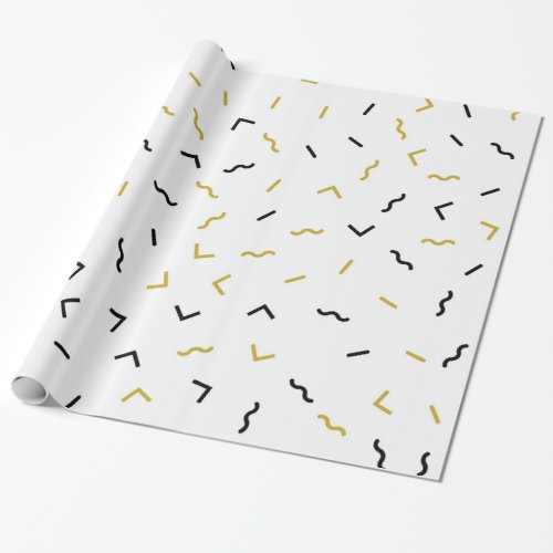 Gold and black squiggly lines modern pattern wrapping paper