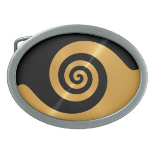 Gold and black stainless steel metal swirl 2 oval belt buckle