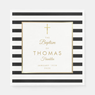 Gold And Black Stripe Baptism Christening Napkins
