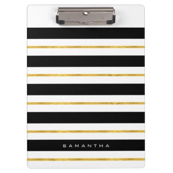 Gold And Black Stripes Clipboard by byDania at Zazzle