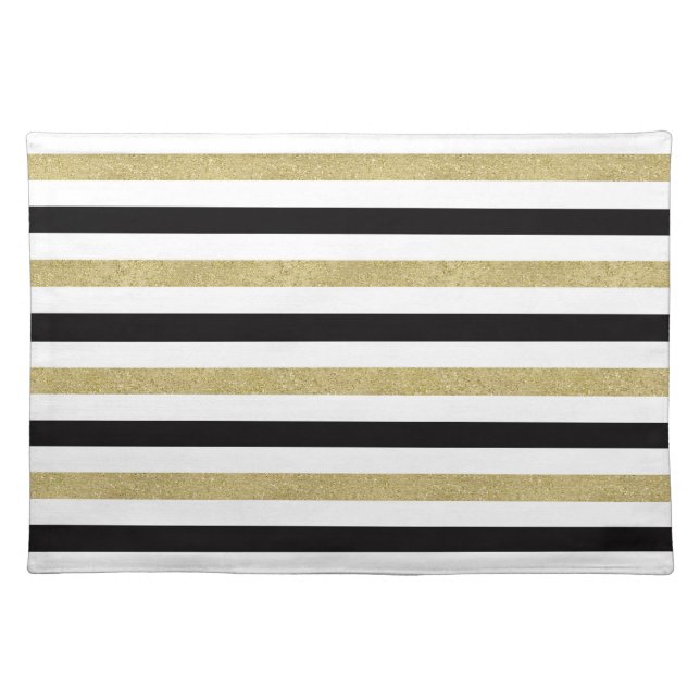 Gold and Black Stripes Cloth Placemat (Front)