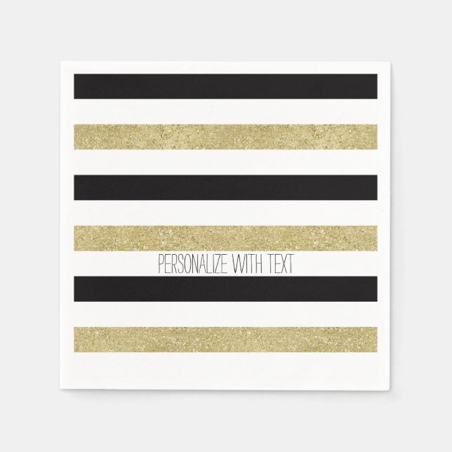 Gold and Black Stripes Paper Napkins (Front)