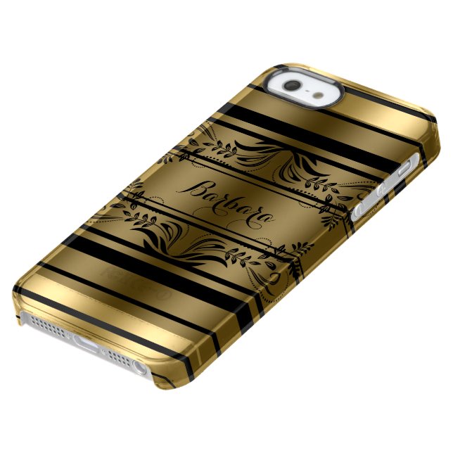Gold And Black Stripes With Black Floral Lace 2a Uncommon iPhone Case (Bottom)
