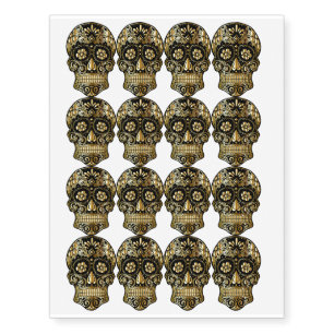 Gold and Black Sugar Skulls Design Temporary Tattoos