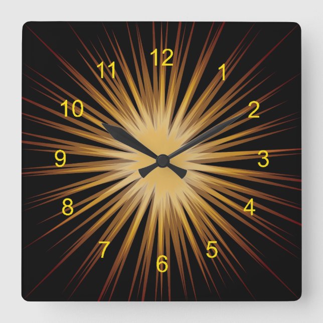 Gold and Black Sunburst Design Wall Clock (Front)