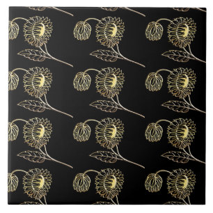 gold and black sunflowers nature art Pattern Ceramic Tile