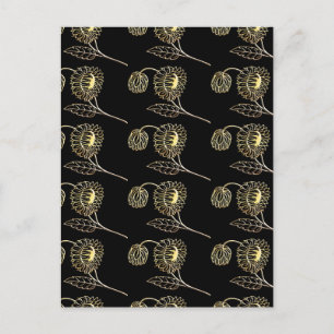 gold and black sunflowers nature art Pattern Postcard
