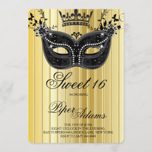 Gold and Black Sweet 16 Masquerade Invitation