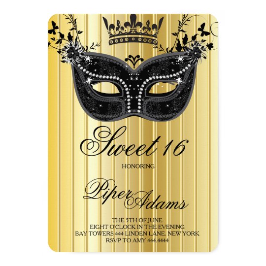 Gold And Black Sweet 16 Masquerade Invitation