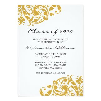 Gold and Black Swirl Graduation Announcement 5" X 7" Invitation Card