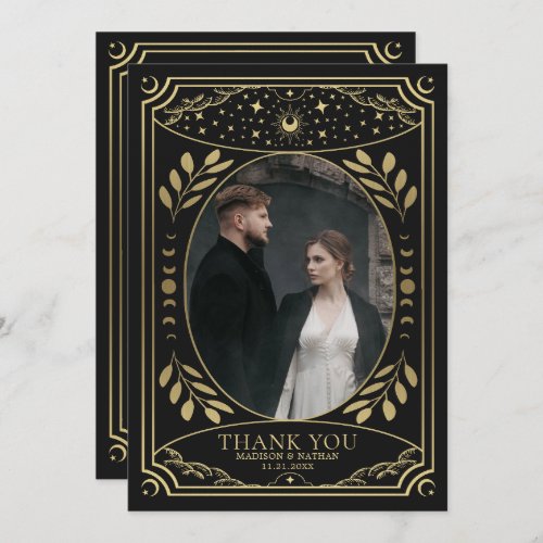Gold and Black Tarot Wedding Thank You Card