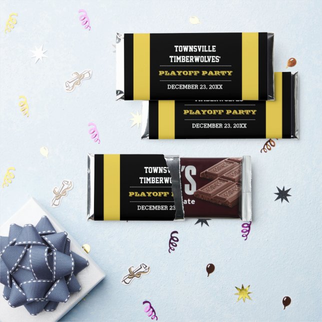 Gold and Black Team Football Party Hershey Bar Favors (Front)
