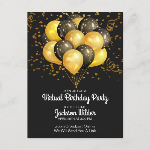 Gold And Black Teen Kids Birthday Party Invitation Postcard
