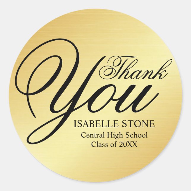 Gold and Black Thank You Graduation Stickers (Front)
