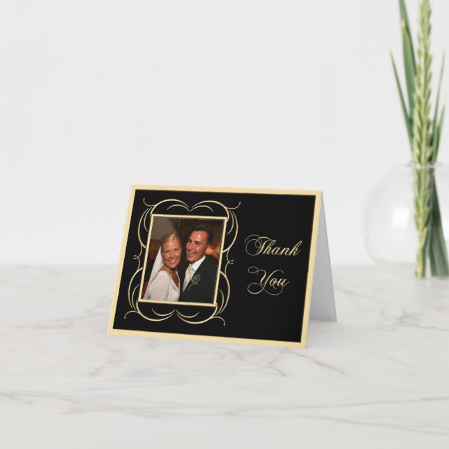 Gold and Black Thank You Photo Cards (Front)