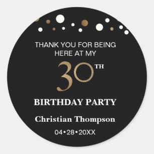Gold and black theme, 30th birthday round sticker