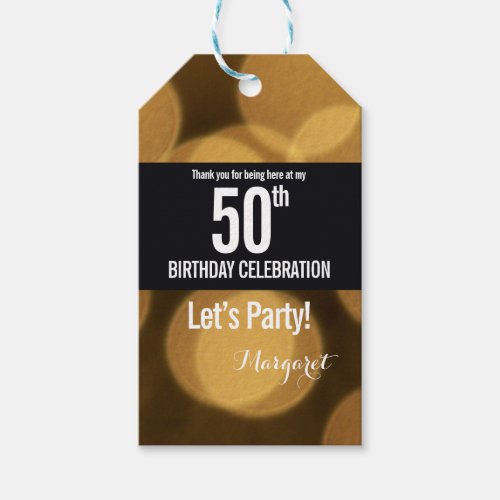 Gold and black theme 50th birthday gift tags