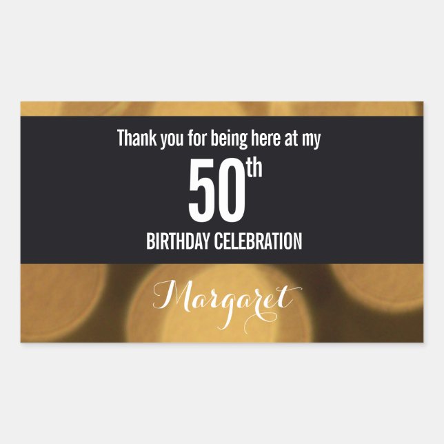 Gold and black theme, 50th birthday rectangular rectangular sticker (Front)