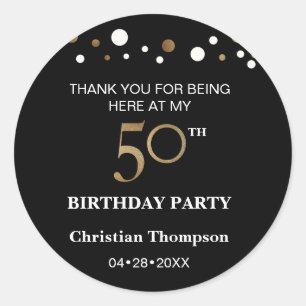 Gold and black theme 50th birthday round sticker