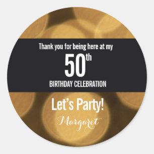 Gold and black theme, 50th birthday round sticker