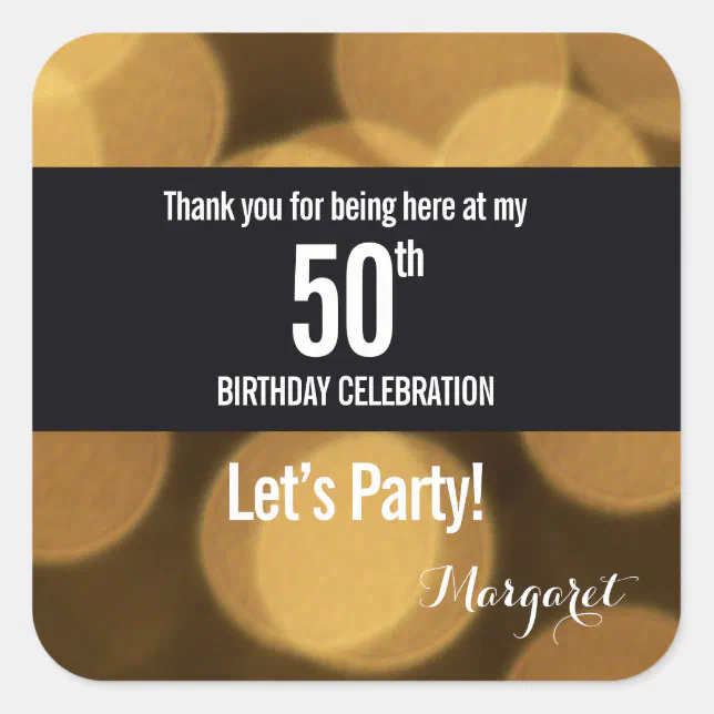 Gold And Black Theme 50th Birthday Square Sticker Zazzle