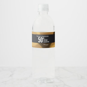 Gold and black theme, 50th birthday water bottle label