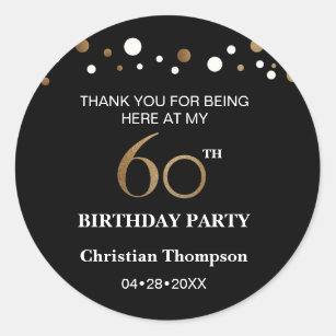 Gold and black theme 60th birthday party classic round sticker