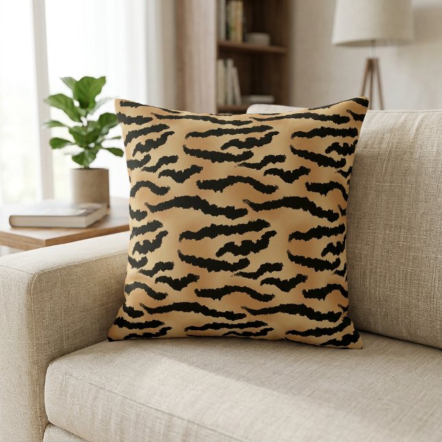 Gold and Black Tiger Print Animal Stripes Pattern Throw Pillow (Animal Print Tiger Pattern Pillow)