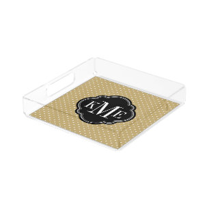 Gold and Black Tiny Dots Monogram Acrylic Tray