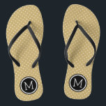 Gold and Black Tiny Dots Monogram Flip Flops<br><div class="desc">Custom printed flip flop sandals with a cute girly polka dot pattern and your custom monogram or other text in a circle frame. Click Customize It to change text fonts and colors or add your own images to create a unique one of a kind design!</div>