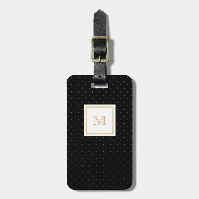 Gold and Black Tiny Polka Dot Luggage Tag (Front Vertical)