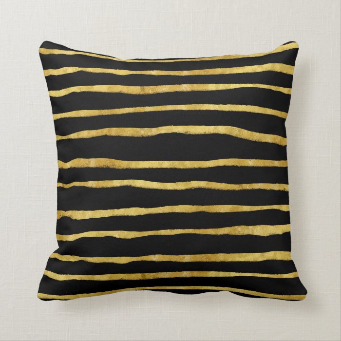 Gold and Black Torn Stripes Faux Foil Metallic Throw Pillow Zazzle