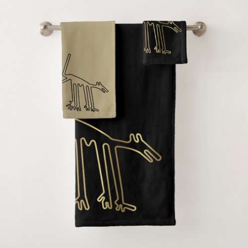 Gold and Black Towels with Ancient Nazca Lines