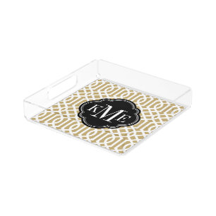 Gold and Black Trellis Monogram Acrylic Tray