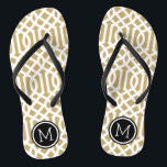 Gold and Black Trellis Monogram Flip Flops<br><div class="desc">Custom printed flip flop sandals with a stylish modern trellis pattern and your custom monogram or other text in a circle frame. Click Customize It to change text fonts and colors or add your own images to create a unique one of a kind design!</div>