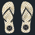 Gold and Black Trellis Monogram Flip Flops<br><div class="desc">Custom printed flip flop sandals with a stylish modern trellis pattern and your custom monogram or other text in a circle frame. Click Customize It to change text fonts and colors or add your own images to create a unique one of a kind design!</div>