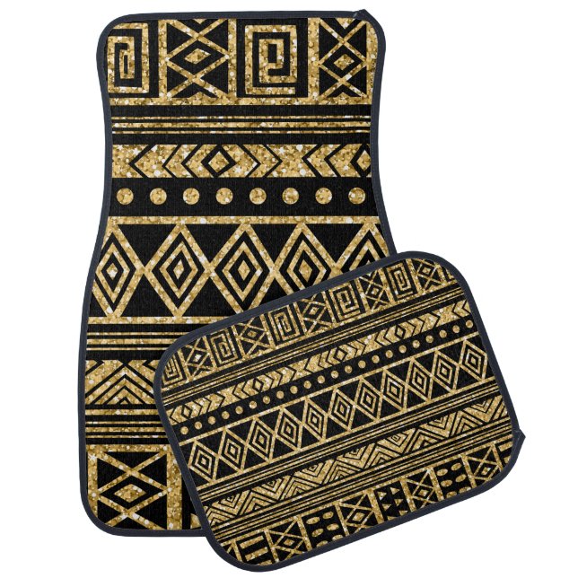 Gold And Black Tribal Geometric Pattern Car Mat (Set)