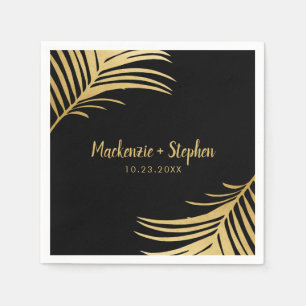 Gold and Black Tropical Palm Leaf Personalized Napkins