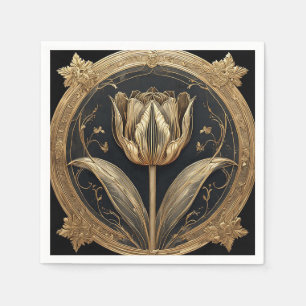 Gold and Black Tulip Design Napkins
