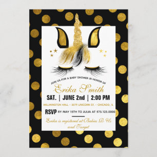 Gold and Black Unicorn Baby Shower Invitation