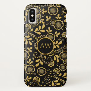Gold and black Victorian Floral Lace Monogram iPhone XS Case