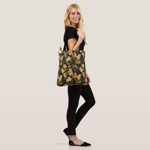 Gold and black vine plant pattern tote bag