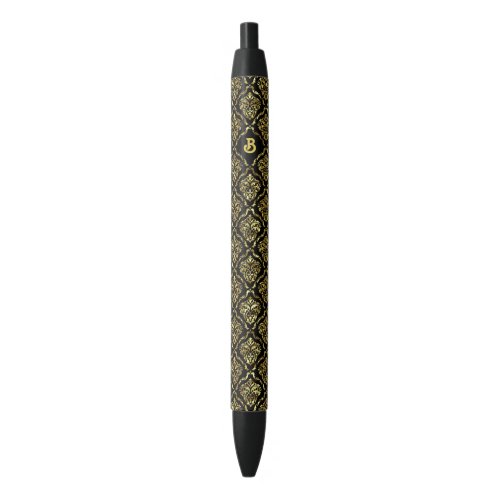 Gold and black vintage floral damask pattern black ink pen