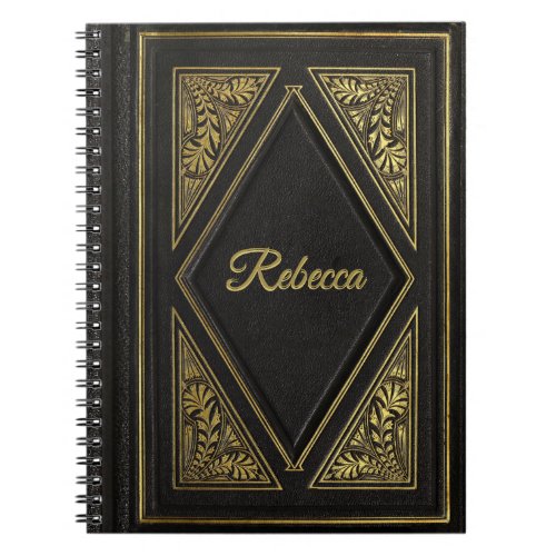 Gold and Black Vintage Leather Look Personalized  Notebook