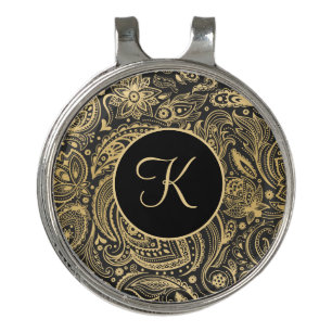 Gold and black vintage paisley pattern golf hat clip