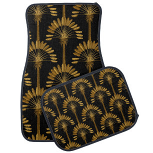 Gold and black Wallpaper with floral pattern in th Car Floor Mat