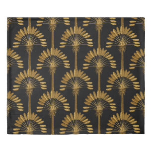 Gold and black Wallpaper with floral pattern in th Duvet Cover
