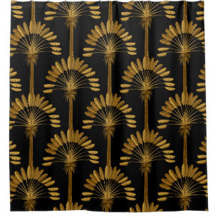 Gold and black Wallpaper with floral pattern in th Shower Curtain